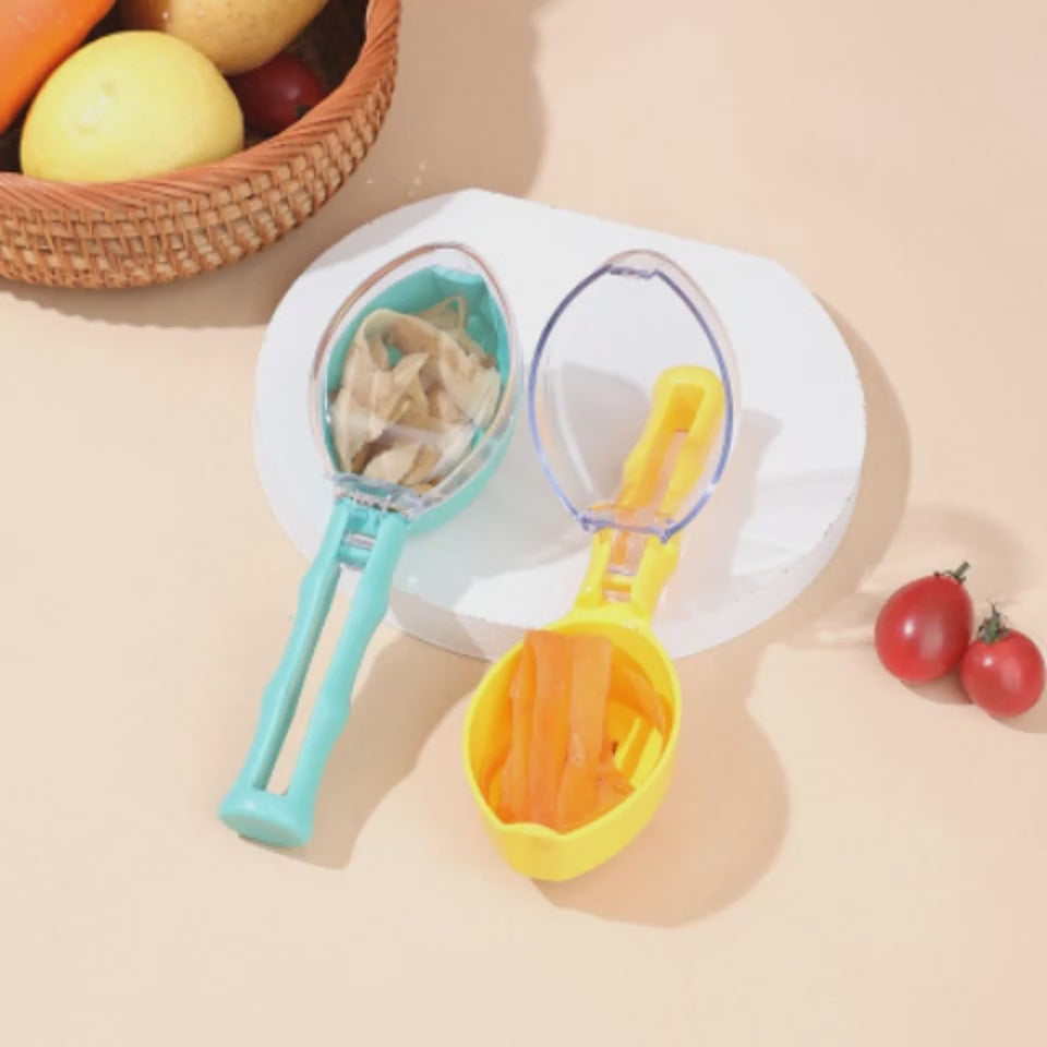 Pelador de Verduras y Frutas con Recolector de Cáscara | Acero Inoxidable, Sin Ensuciar, Diseño Práctico