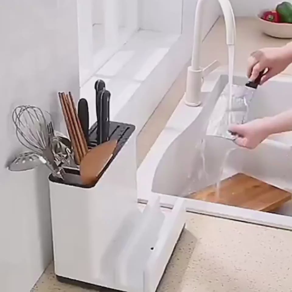 Organizador Multifuncional de Cocina | Para Cuchillos, Utensilios y Tapa de Olla, con Bandeja Escurridora