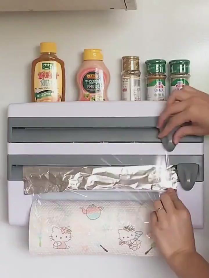 Organizador de Pared 4 en 1 — Dispensador de Papel Film, Aluminio, Servilletas y Toallas de Cocina