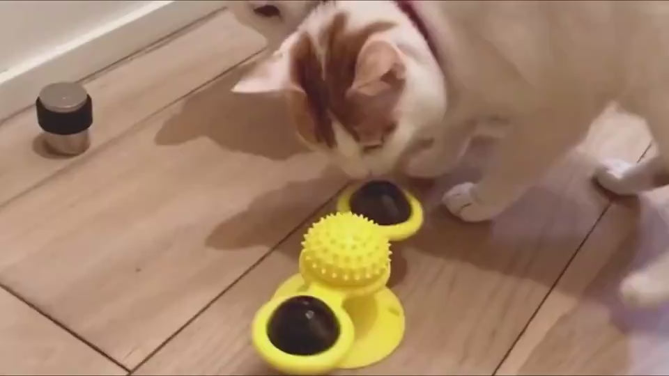 Juguete Molinillo Giratorio para Gatos | Multifunción, Cepilla y Limpia Dientes, con Ventosa Fija