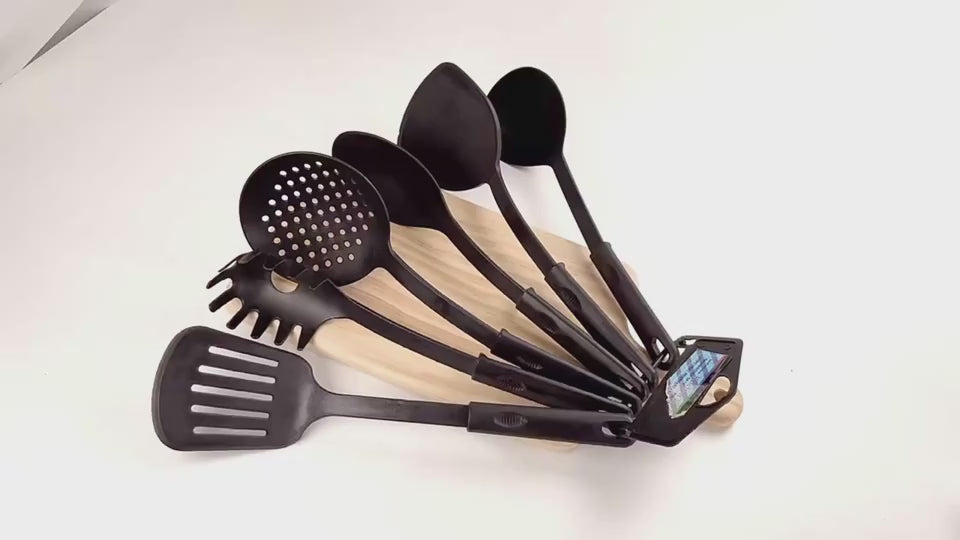 Set de 6 Utensilios de Cocina de Silicona | Antiadherentes, Resistentes al Calor, Negro, Completo